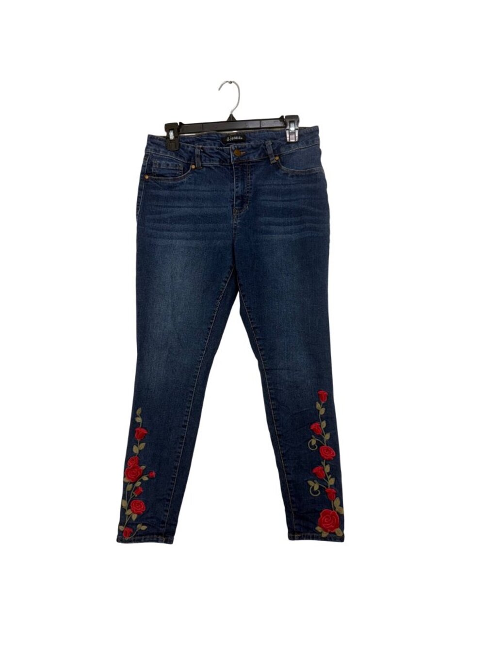 D. Jeans Petite Embroidered Rose Skinny Jeans Size 10P Dark Wash Stretch Denim